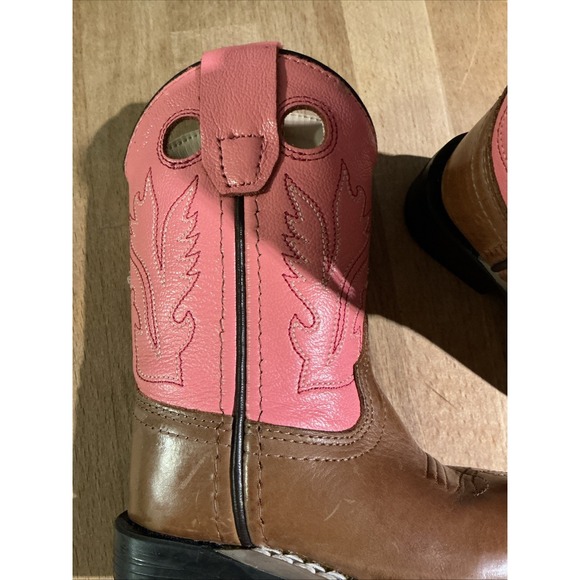 Old West CW2552Y Cowboy Boots Leather Upper Pink & Brown Toddler size US 4.5 - Picture 14 of 15